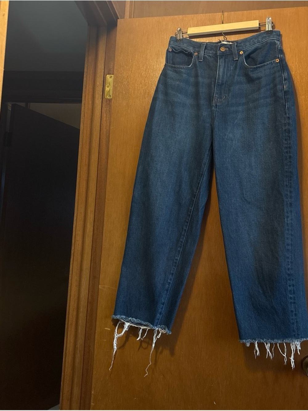 Madewell Dark Blue Wide-Leg Jeans with Frayed Hem